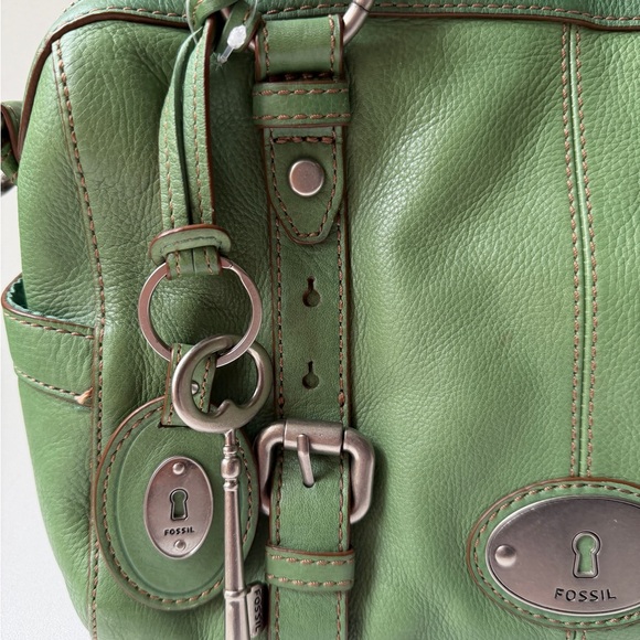 Fossil Maddox Green Leather Satchel Bag Rare - Picture 4 of 16